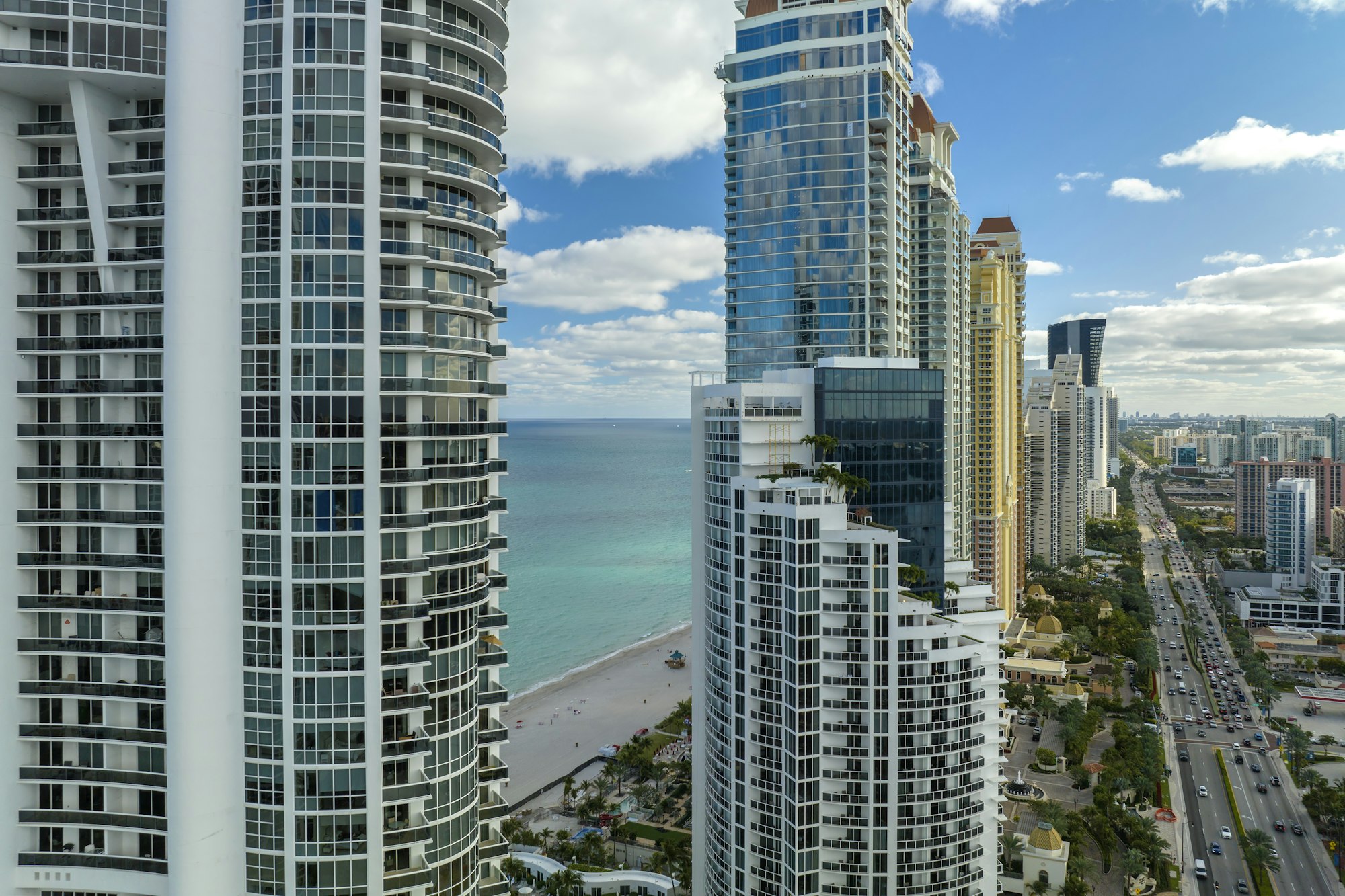 Aerial view of Sunny Isles Beach city with luxurious highrise hotels and condos